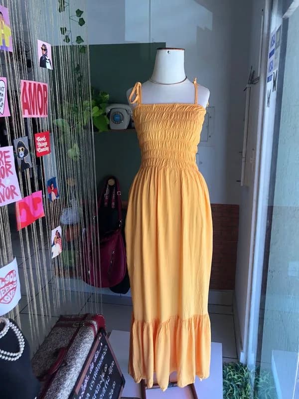 ♡ Vestido amarelo longo lastec