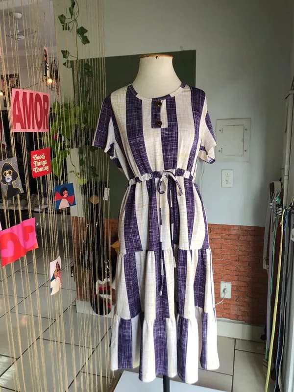 ♡ Vestido roxo e bege