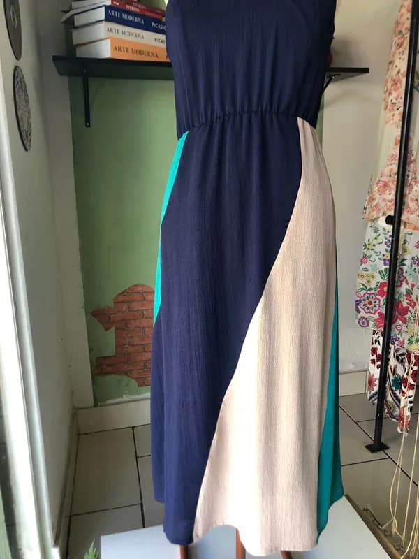♡ Vestido azul, verde e bege - foto 3