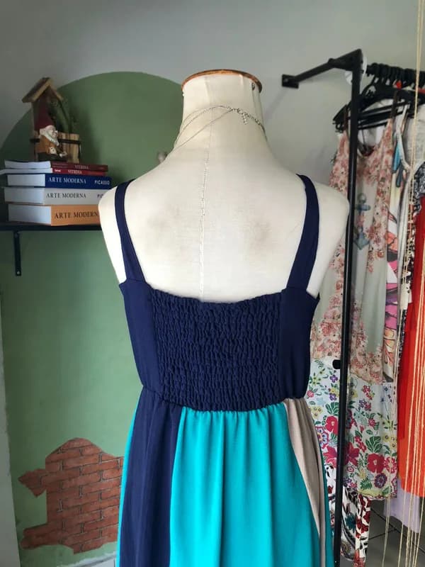 ♡ Vestido azul, verde e bege - foto 4