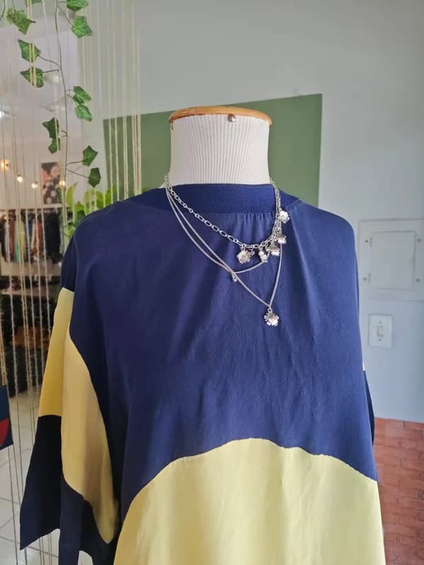 ♡ Vestido azul e amerelo