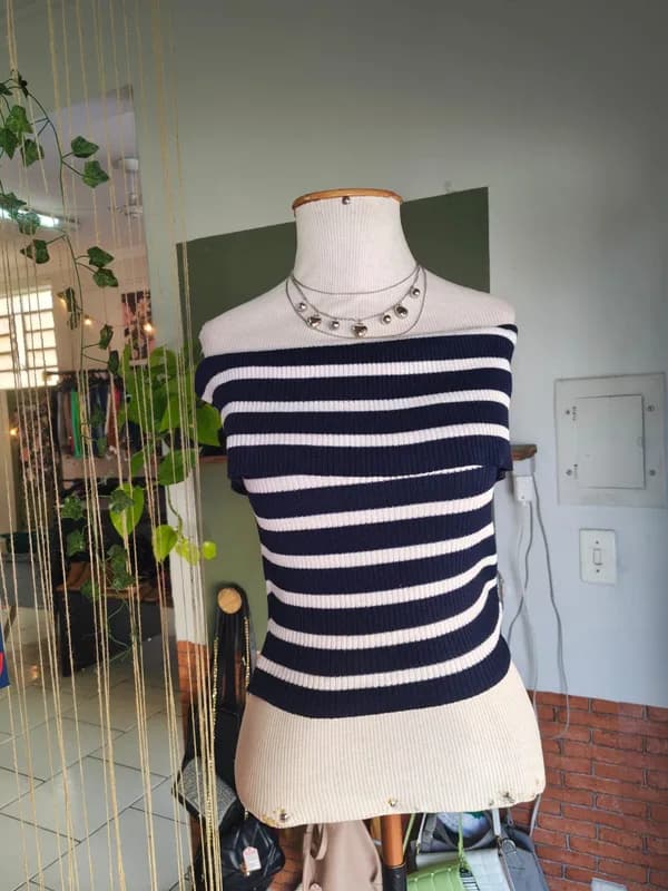♡ Ciganinha azul e branca listrada
