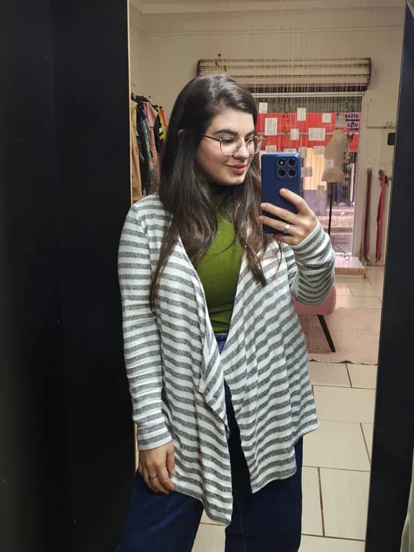 ♡  Cardigan branco com listras cinzas - thumb 4